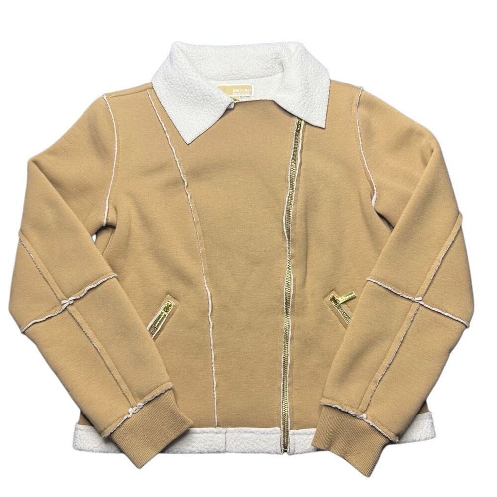 Michael Kors Tan Zip Up Jacket Womens S Double Rider Zipper